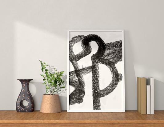 Gesture & Grace I charcoal figure print by Staysean Daley, layered loops and flowing form on archival paper